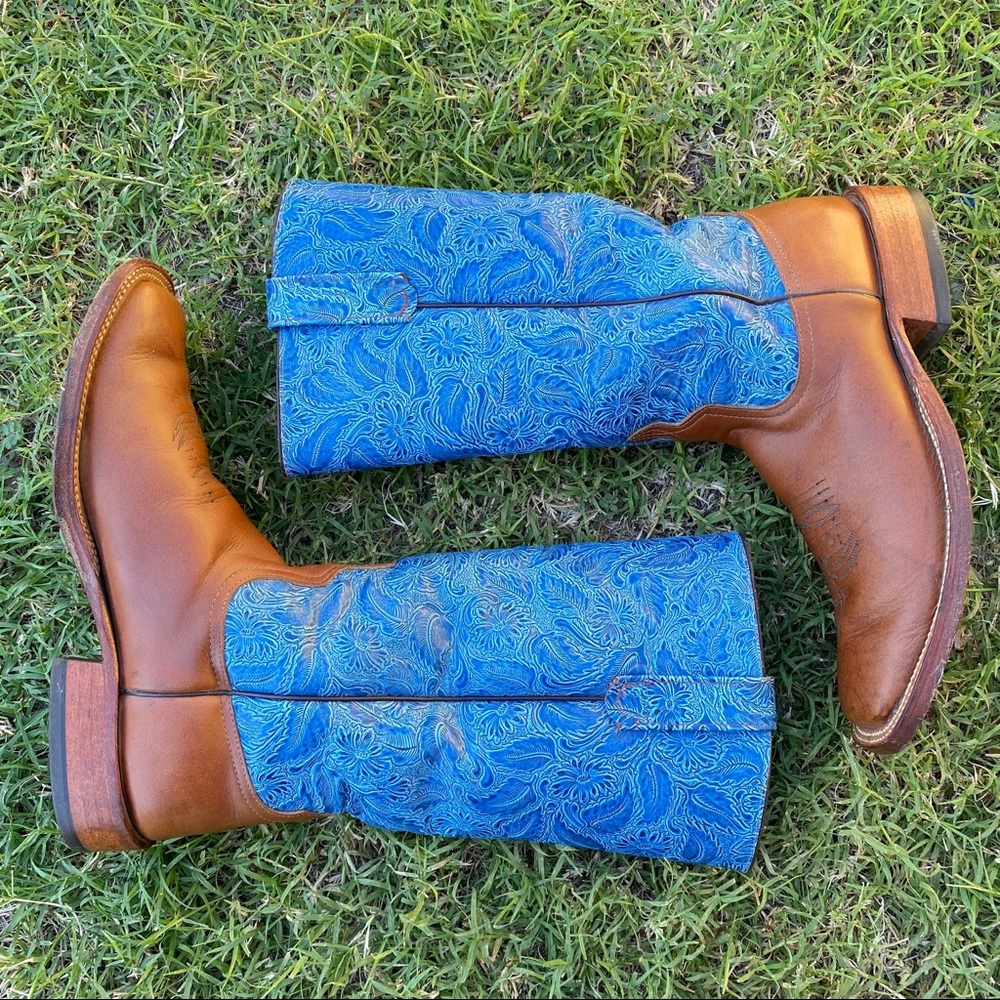 🔴ANDERSON BEAN 🌸WOMENS BOOTS SZ 9 BLUE AND TAN